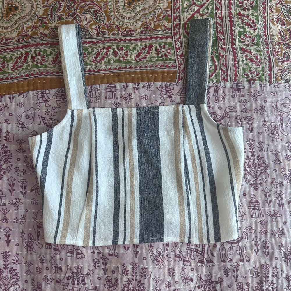 One Clothing Gray, White, and Tan Striped crop top